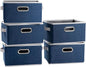 PRANDOM Large Collapsible Storage Baskets for Closet [5-pack] Decorative Fabric Storage Bins Cubes with Leather/Metal Handles for Shelves Bedroom Living Room Royal Blue (14.9x9.8x8.3 Inch)