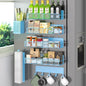 Magnetic Spice Rack for Refrigerator, 7 Pack Metal Magnetic Shelf Blue, Moveable Spice Organizer with Hook Rack, Paper Towel Holder, Kitchenware Holder, Strong Magnetic Storage Fridge Organizer