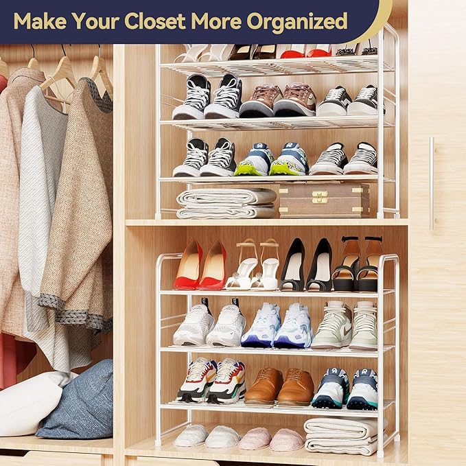 Simple Shoe Rack, 3 Tier Heavy Duty Metal Shoe Shelf 27 Inch Wide, White