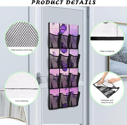 Butterfly Behind Door Organizer 12 Pockets Violet Door Hanging Shoe Organizer Space Saving Multi-Funtion Storage Bag Large Capacity Wall Hanging Storage