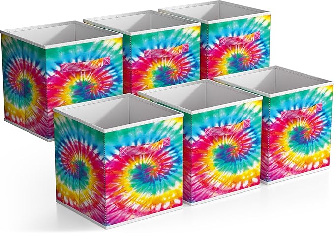 Sorbus 11 Inch Fabric Storage Cubes - Sturdy Collapsible Storage Bins & Handle - 6 Foldable Baskets for Organizing Clothes - Multi Colored Storage Baskets for Shelves (Dark Tie-dye, 11 Inch)