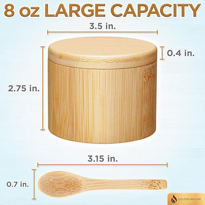 Salt Jar with Lid and Spoon - Sea Salt Flake Holder - Bamboo Cellar with Magnetic Swivel Lid & Built In Spoon Slot - Spice Container Storage Box for Countertop - Pepper Crock