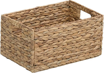 eHemco Rectangular Woven Hyacinth Wicker Pantry Storage Baskets with Iron Wire Frame, 13.25"x9"x7", Natural, Set of 2