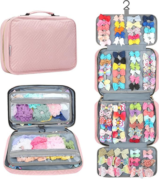 MICOM Hanging Hair Accessories Storage Bag - Organizer for Girls' Hair Bows, Clips, Headbands, Scrunchies & Ties - Display Case with Hook