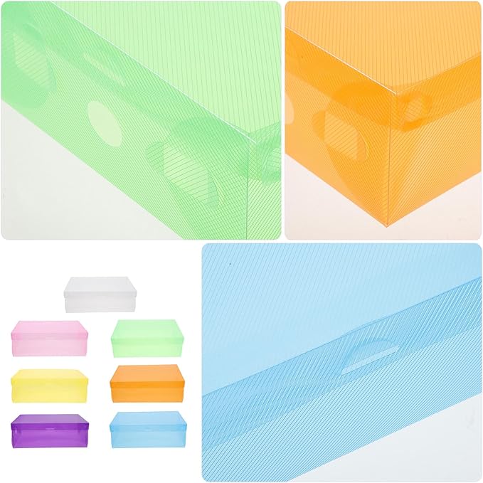 7pcs Stackable Shoe Organizer Boxes with Lids, Thickened Plastic Storage Containers for Men, Women, Multi-color Sneaker and Closet Storage Solution