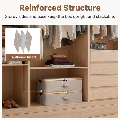 StorageWorks Underbed Storage Containers with Lids, 2-Pack 7" Low Profile Under Bed Storage Box with Bamboo Frame for Clothes, Bedding, Blankets and Shoes, 42L Sturdy Fabric Organizer, Taupe