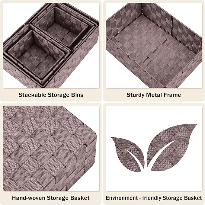 Woven Storage Baskets, Storage Bins, Cube Basket Container Baskets Storage Boxes Organizers for Clothes/Shelves/Closet, Set of 6 (Brown)