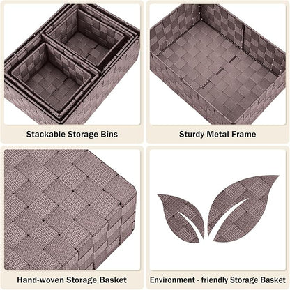 Woven Storage Baskets, Storage Bins, Cube Basket Container Baskets Storage Boxes Organizers for Clothes/Shelves/Closet, Set of 6 (Brown)