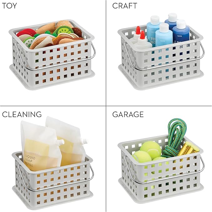 iDesign Shower Caddy Basket with Handle for Bathroom or College Dorm, Light Gray, Made in USA