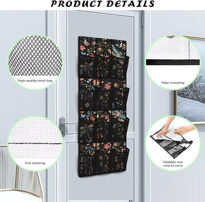 Over The Door Shoe Organizer 12 Large Mesh Pockets Hanging Storage Shoe Rack for Closet Easy to Install Machine Washable,Dragonfly