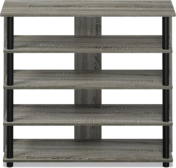 Furinno Turn-N-Tube 5 Tier Wide Shoe Rack, French Oak Grey/Black , 32 Inch