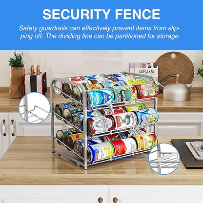 Can Rack Organizer, 3 Tier Stackable Can Storage Dispenser,for Food Storage, Kitchen Cabinets or Pantry, Storage for 36 Cans, Silver