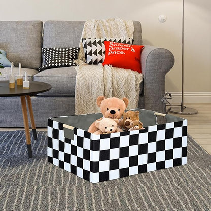 Checkered Storage Basket Room Decor Gifts Basket Foldable Nursey Box Kids Hamper Storage Cube for Women Closet Organizer Boys Car Toys Bins with Handles
