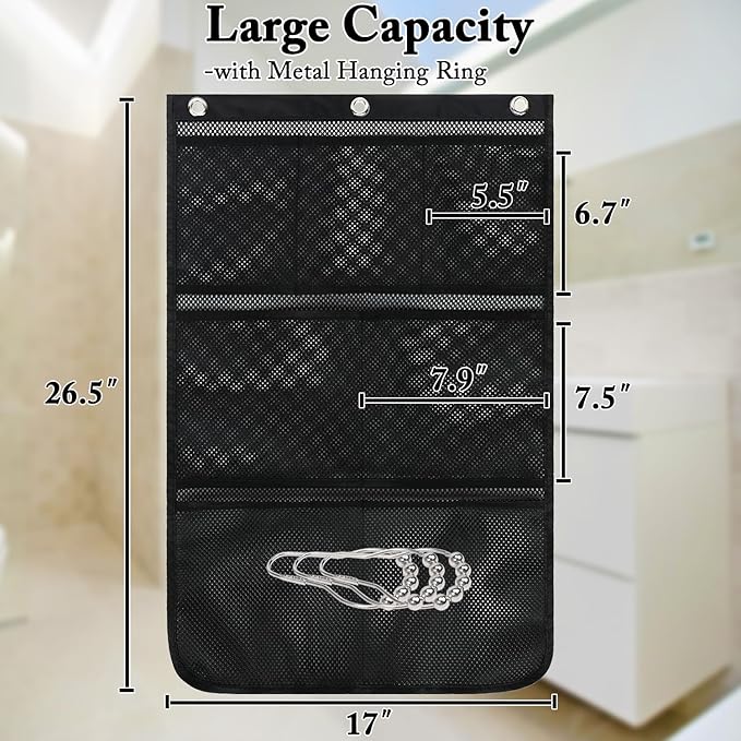 Fammart Mesh Shower Caddy Hanging, Quick-Drying Shower Organizer with 7 Pockets, Portable Bathroom Organizers and Storage for Shampoo, Soap, Loofah, Travel, and Cruise Essentials