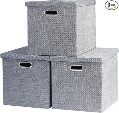 Storage Bins with Lids,13 x 13 Inch Foldable Fabric Cube Baskets Boxes Organizer for Closet, Shelves, and Home. (Gray, (13x13) 3 pack)