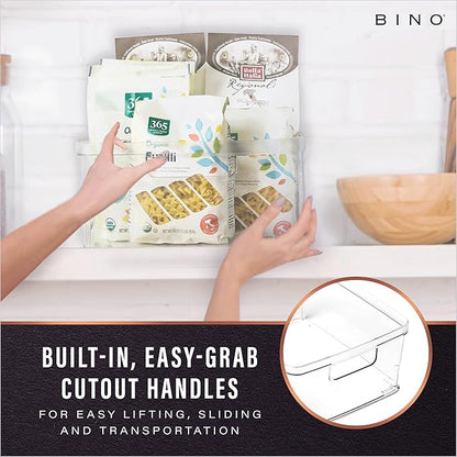 BINO | Plastic Bins, Large - 2 Pack | THE LUCID COLLECTION | Multi-Use| Built-In Handles | BPA-Free | Clear Storage Containers | Fridge Organizer | Pantry & Home Organization