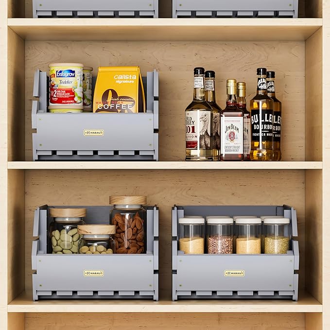 Wood Potato Onion Storage Bins - Wooden Stackable Produce Basket - Fruit Vegetable Storage for Kitchen Pantry Organization, Set 3 Pieces