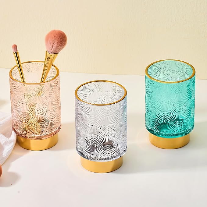 Makeup Brush Holder Organizer,Toothbrush Holders,Desk Pen Pencil Holder,Multifunctional Vintage Glass Brush Cup（A41-10-US）