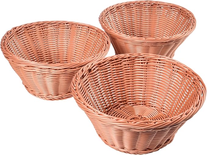 Set of 3 Round Plastic Woven Storage Baskets, Organization Bins for Classroom, Home Decor, or Office Use, 10.5" x 4.75”