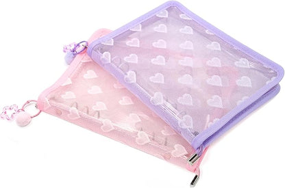 Chillpaper Enamel Pin Display Book Collection Trading Book Portable Brooch Pins Holder Storage Organizer Case Zippered (Pink Heart Lace)