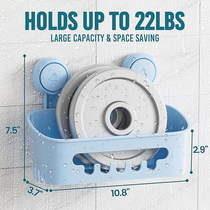 TAILI Shower Caddy Suction Cup, Heavy Duty Bathroom Organizer, Removable Shelves for Inside Shower, Shampoo, Waterproof Suction Plastic Storage for Bathroom Accessories Holder, Blue
