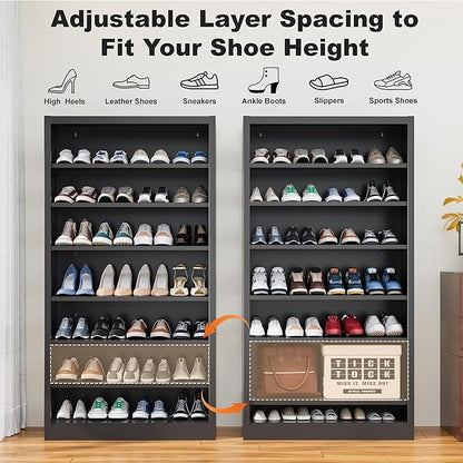 OSEILLC 7-Tier Heavy Duty Storage Shoe Rack,Large Sturdy Shoe Cabinet,Adjustable Shelving Unit with Back Panel for Home, Office & Garage Use - 55" Tall Metal Organizer (Black, 7 Tier-55 H*27.6W)