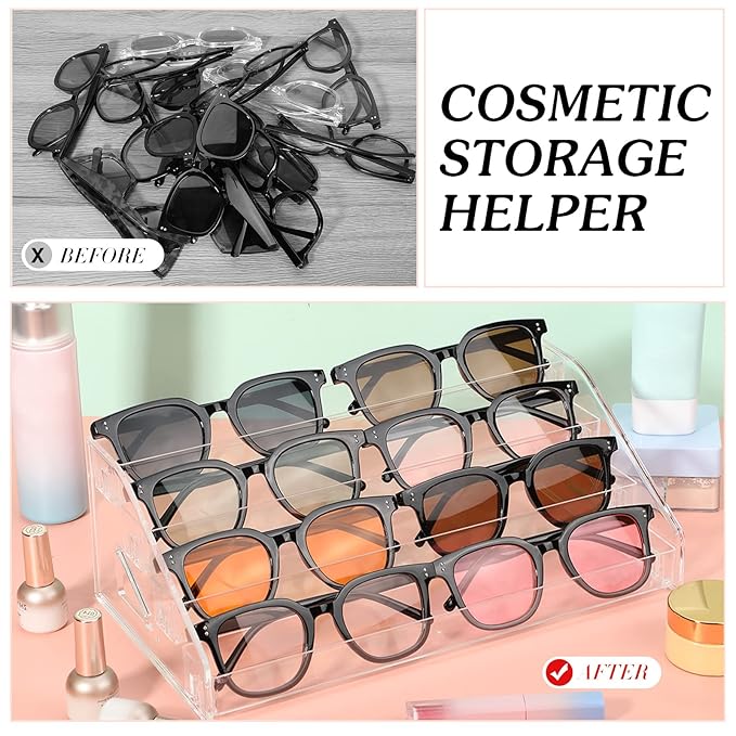 Jetec 2 Pcs Acrylic Card Display Stand Versatile Display for Trading Cards Greeting Card Sunglasses Organizer Nail Polish Holder Essential Oils Cosmetic Cases Eyewear Rack(4 Tiers Style)