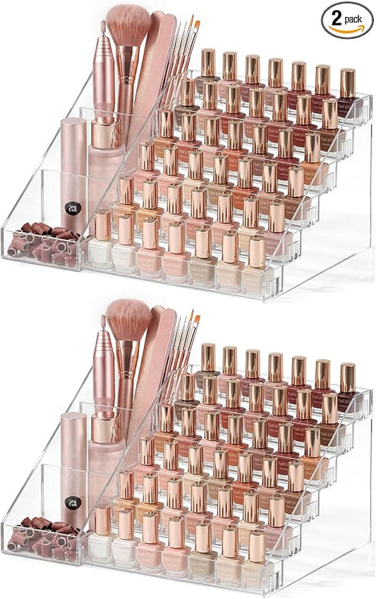 HBlife 6 Tier Nail Polish Organizer with Nail Supplies Organizer, Clear Acrylic Nail Polish Holder Display Stand for Gel Polish (2 Pack)