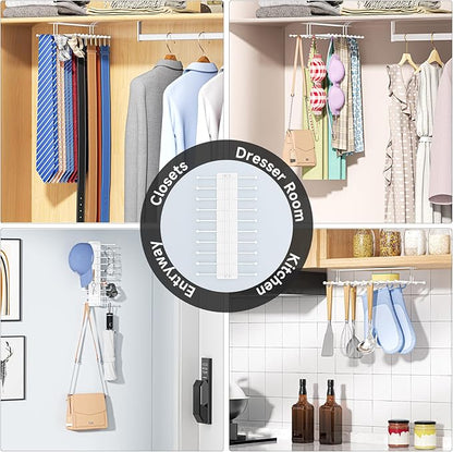 Tie Rack Wall Mounted, Tie Organizer for Men, Tie Rack Hanger for Closet Metal, Adhesive Tie Holder Organizer with 20 Hooks, Tie Storage for Wall Bedroom Living Room Dresser Room (White)