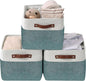 DECOMOMO Storage Bins, Large Fabric Storage Baskets for Shelves, Decorative Linen Closet Organizer, 15 x 11 x 9.5 inches (Green & White, 3 Pack)