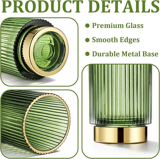 2 Pack Glass Makeup Brush Holder Organizer, Crystal Glass Toothbrush Holders, Desk Pen Pencil Holder, Multifunctional Vintage Brush Cup for Desk Vanity Bathroom Bedroom