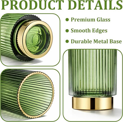 2 Pack Glass Makeup Brush Holder Organizer, Crystal Glass Toothbrush Holders, Desk Pen Pencil Holder, Multifunctional Vintage Brush Cup for Desk Vanity Bathroom Bedroom