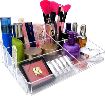 Kamay's XL Wide Thick Transparent Acrylic Makeup Organizer Tray Cosmetic Holder Display Case Desktop Storage Holder Lipstick Makeup Brush Nail polish Essential oil Holder (SF-1302)