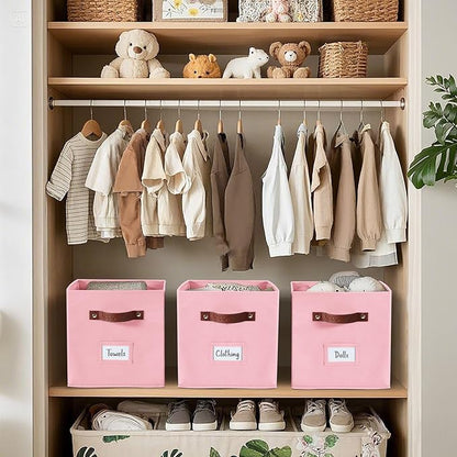 DECOMOMO Storage Bins, Cube Storage Bin with Labels, Fabric Storage Cubes for Shelves (10.5" x 11" / 6pcs, Pink)