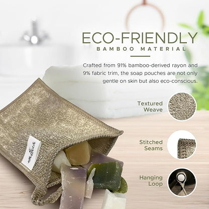 Whiffkitch Soap Pouch 5-Pack – Versatile Mesh Scrubber Wash Bag for Shower & Bath, Bamboo Fiber Bar Soap Holder & Travel Bag, Durable Scrubber Pouch for Rich Lather, 4x5 inches