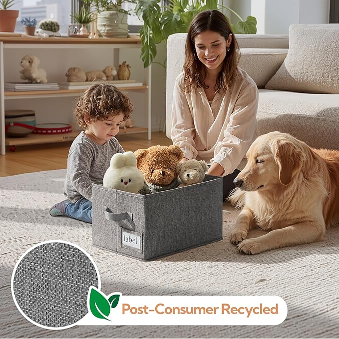 GRANNY SAYS Storage Basket for Shelves, Closet Clothes Bins with Label Holders, Fabric Storage Bin for Bedroom, Decorative Storage Boxes for Organizing, Dark Gray, Medium, 3-Pack