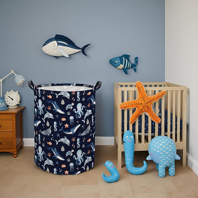 Ocean Baby Laundry Basket Baby Hamper for Nursery Girl Kids Soccer Hamper Cute Kids Toys Storage Bin Organizer Ocean Room Decor for Home(Blue Ocean)