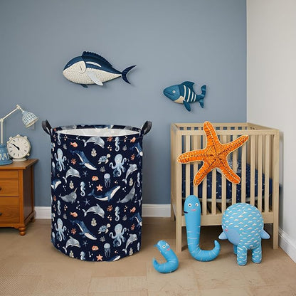 Ocean Baby Laundry Basket Baby Hamper for Nursery Girl Kids Soccer Hamper Cute Kids Toys Storage Bin Organizer Ocean Room Decor for Home(Blue Ocean)