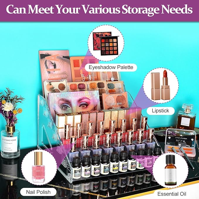 JessLab Nail Polish Organizer, 7-Tier Clear Acrylic Sunglass and Essential Oil Holder, Makeup Organizer for Bathroom Vanity Countertop