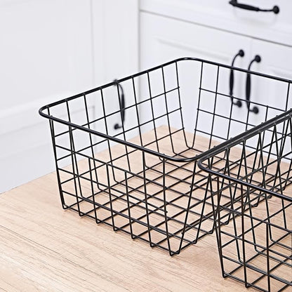 11" Upright Freezer Storage Baskets, Black Wire Storage Bins Small Bakset for Freezer, Pantry, Bathroom Organizing, Set of 2