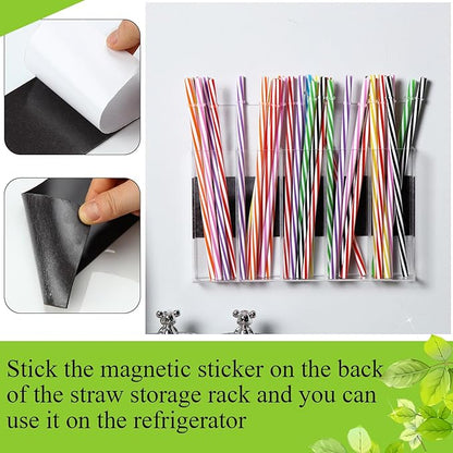Honeydak Magnetic Acrylic Straw Holder for Cabinet Door with Adhesive Tapes and 5 Removable Partitions, Reusable Straw Organizer Storage Space-saving for Cabinet Door Fridge Kitchen(Clear,9.8 Inch)