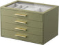 Jewelry Box Organizer Case for Women: 4-Layer Jewelry Storage Case with Glass Window, Olive Green Leather with Cream Velvet, Holder for Ring Necklace Bracelet Brooch Watch, Great Gift for Her