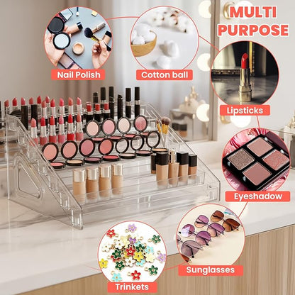 2 Pcs Nail Polish Organizers, Clear Nail Polish Holder 84 Bottles of 7 Layers Sunglasses Organizer Essential Oils Holder Clear Eyeglasses Display Case Makeup Organizer