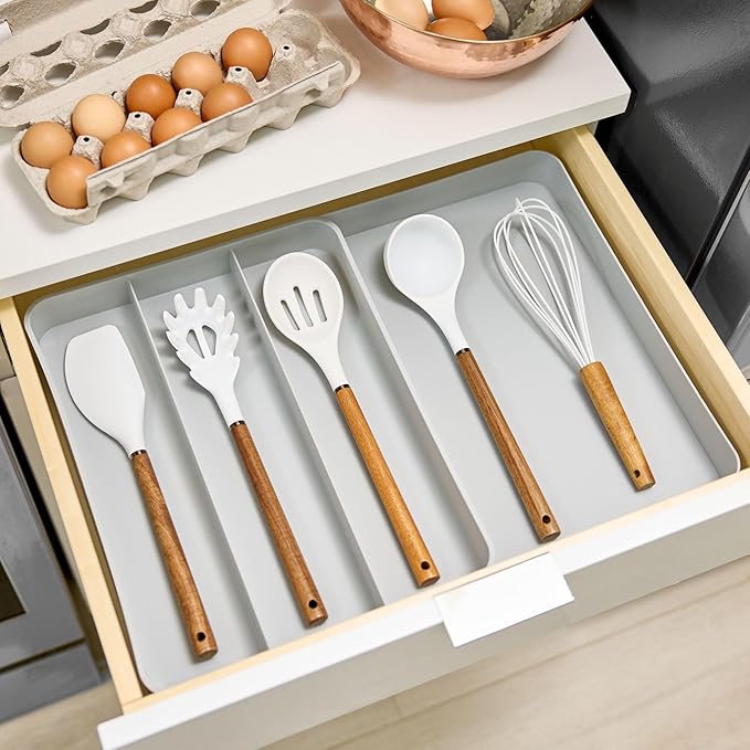 iDesign Eco Recycled Plastic Expandable Drawer Organizer Utensil Tray, Gray