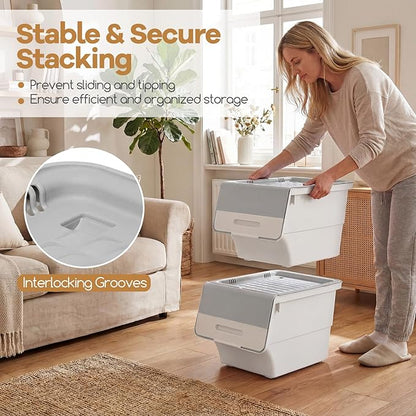 Giantex Plastic Stackable Storage Bins with Lids & Wheels, 6 Pack Open Front Stacking Bins, Organizer Bins for Pantry, Kitchen, Laundry, Closet, Playroom, Bedroom Organization （12.5 QT）