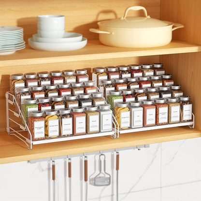 BOIVSHI Spice Organization for Cabinet, Spice Rack Organizer, Spice Rack Organizer for Cabinet, Depth Adjustable Seasoning Organzier Organizer for Cabinet, Countertop, Pantry, Metal, White (2 Pack)