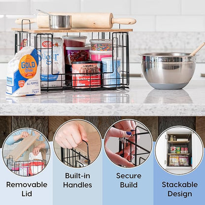 IRIS USA Wire Basket for Pantry Organizers and Storage, 2 Pack, Potato and Onion Storage, Easy Assembly, Stackable Storage Bins, Kitchen Cabinet Bathroom Shelf Organizers for Veggie, Fruit, Snack