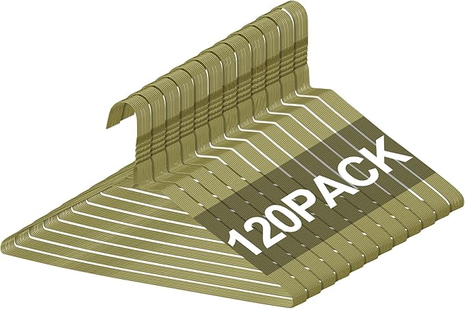 Yuntau 120 Pcs Wire Hangers Bulk 17.7" Dry Cleaner Hangers, Suit Holders for Home Caped Clothing (Gold)