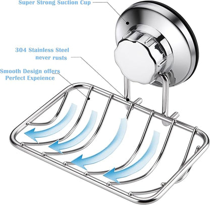 iPEGTOP Super Powerful Vacuum Suction Cup Soap Dish, Updated Strong Rustproof Stainless Steel Shower Caddy Soap Saver Sponge Holder for Bathroom & Kitchen Sink