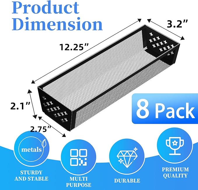 Simple Trending Silverware Drawer Organizer, 8 Pack Utensil Organizer for Kitchen Drawers, Metal Storage for Spoons Forks Knives (12.2 * 3.2 * 2.1 Inches, Black)